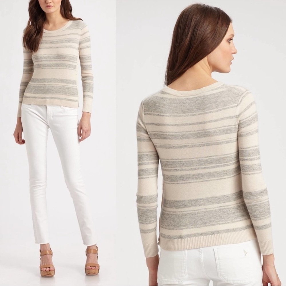 THEORY Charla Striped Cashmere Brown/Tan Sweater